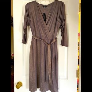 Tahari Pewter metallic wrap dress